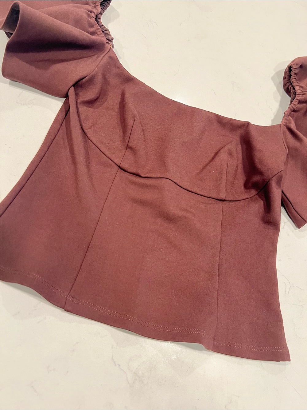 LPA Off-Shoulder Puff Sleeve Top in Burgundy - Picture 2 of 6